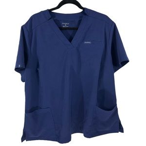 Jaanuu Curve Scrub Top Nurse Shirt Peplum short sleeves Blue 3XL Uniform
